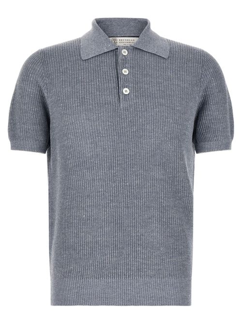 Linen-Cotton Blend Polo Shirt — Gray