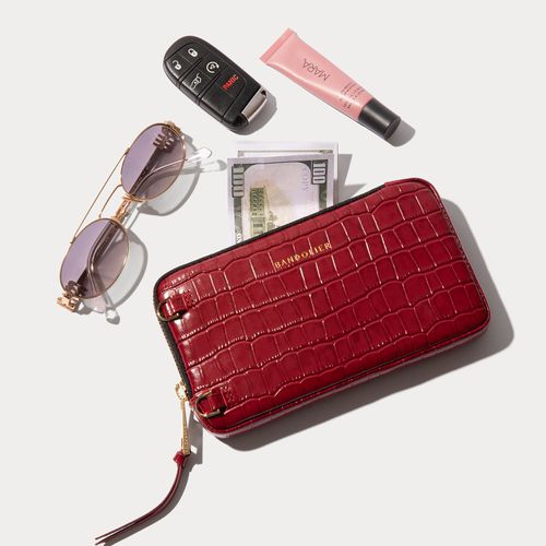 Expanded Zip Pouch in Red Croc/Gold | Genuine Leather |