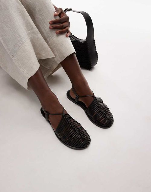 Aidan weave tie up flat shoe in black