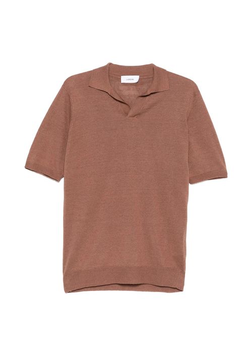Short-Sleeve Polo Shirt with Notched Neck and Ribbed Hem, Linen-Cotton Blend