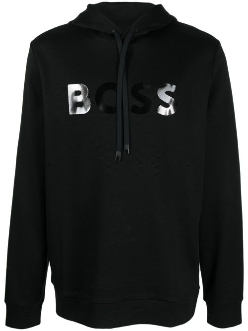 Mirror-effect logo drawstring hoodie - Black