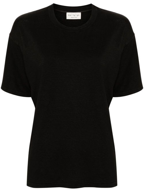 Crew-neck linen T-shirt - Black