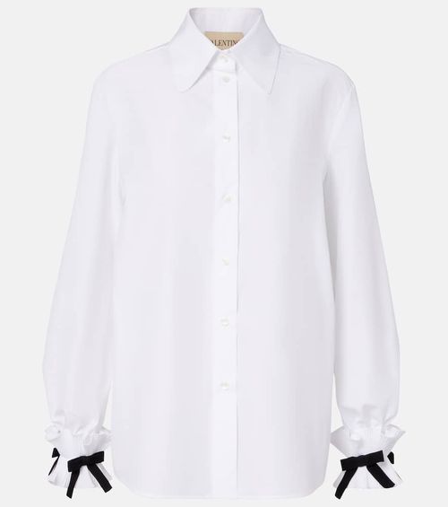 Bow-detail cotton-blend poplin shirt