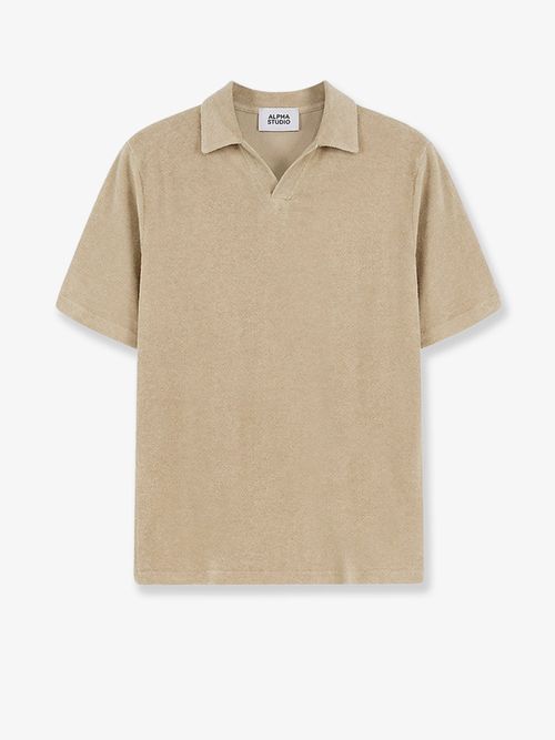 Linen-Cotton Polo Shirt — Beige