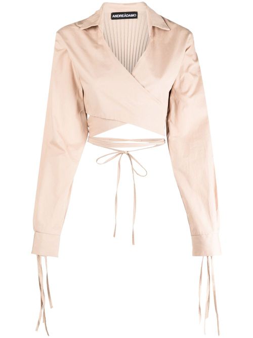 Cropped wrap blouse - Brown