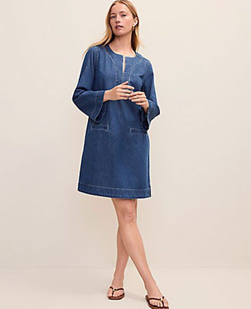 Ann Taylor Weekend Split Collar Denim Shift Dress