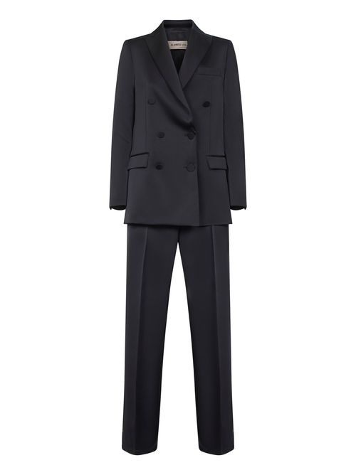 Satin Double-Breasted Pant Suit — Blue