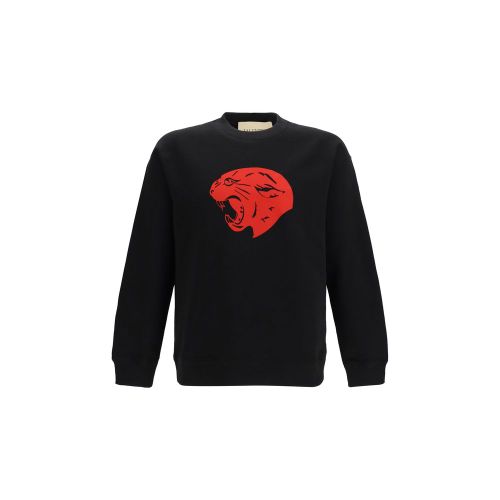 Panther-Print Cotton Sweatshirt — Black