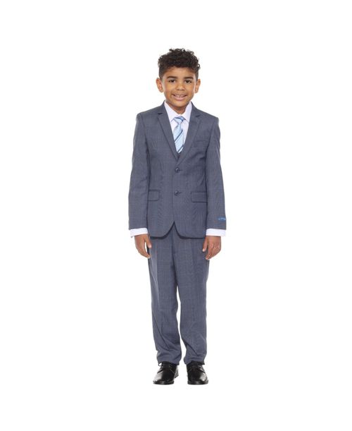 Little Boys 5 Piece Windowpane Suit,Vest,Pants,Shirt and Tie Set - Blue