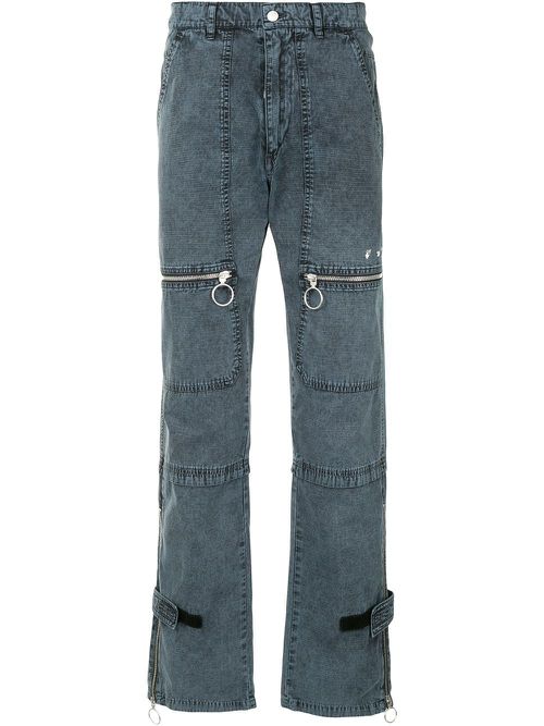 Zip-detail straight-leg trousers - 4501 DARK BLUE WHITE