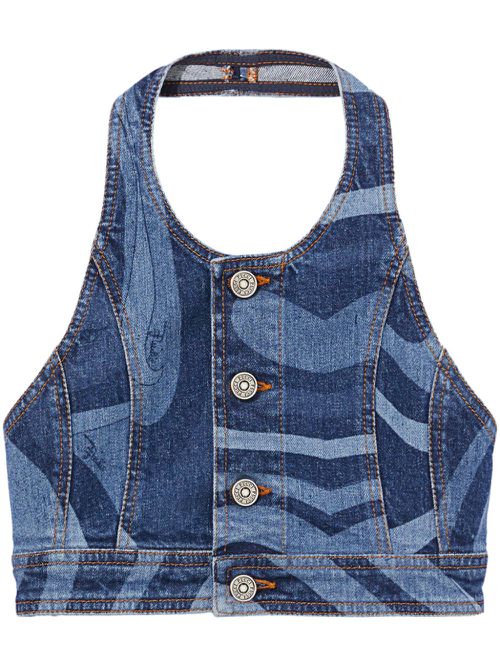 Marmo-print denim crop top - Blue