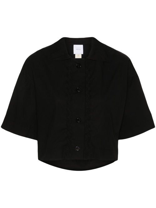 Wave-appliqué cropped shirt - Black