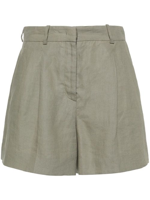 Pleated detail linen shorts - Green