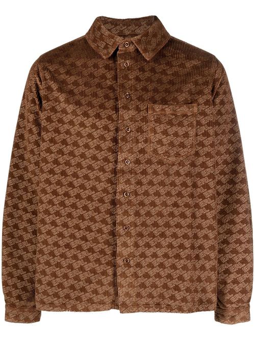 All-over logo print corduroy shirt - Brown