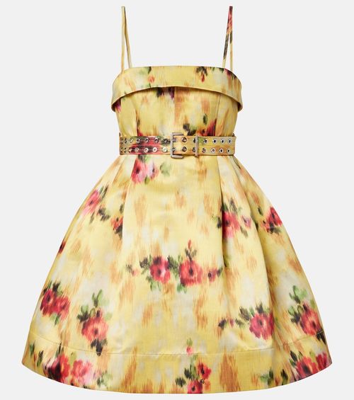 Pleated printed satin minidress