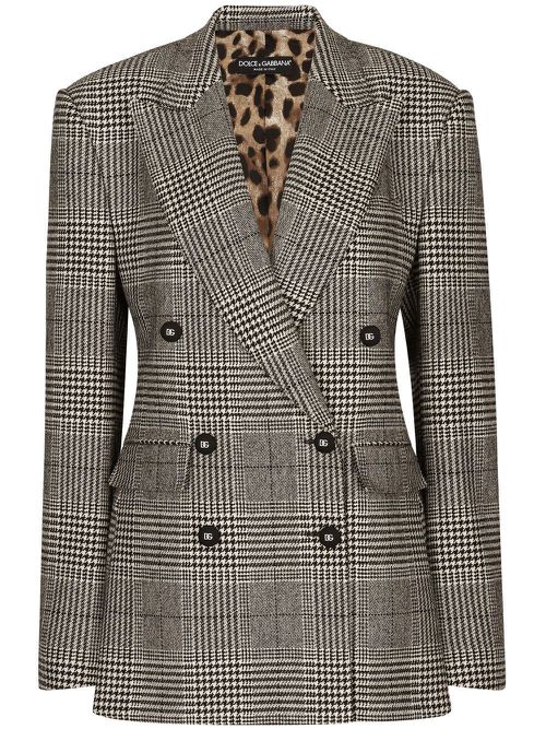 Houndstooth virgin wool double-breasted blazer - White