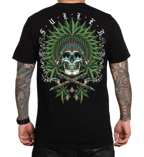 420 Skull and Pipes - Chiefin - Sullen T-Shirt - Premium, JET BLACK