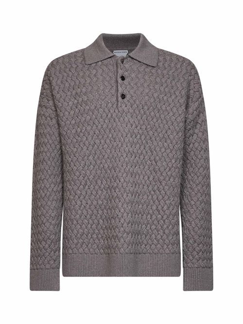 Intrecciato Knit Virgin Wool Polo — Gray
