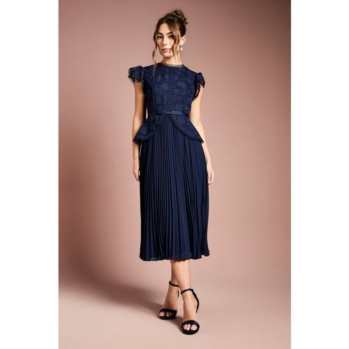 Coast Women's Lace Bodice Peplum Midi Dress in Navy