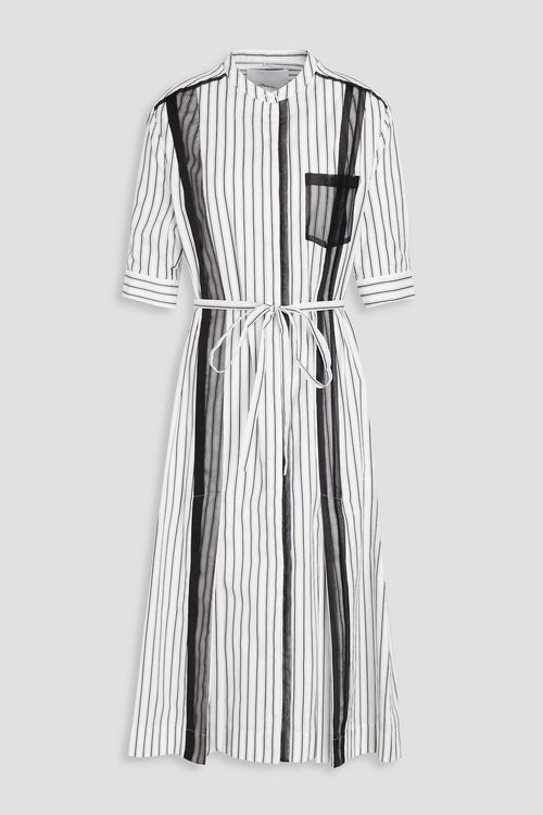 Organza-trimmed striped cotton-poplin midi shirt dress