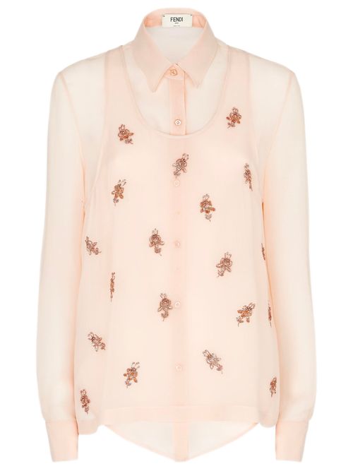 Asymmetric Floral Embellished Silk Shirt - Size 38