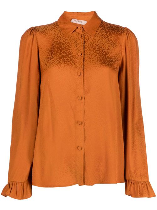 Animal-print ruffle-cuffs shirts - Brown