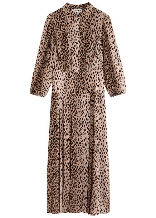 Rixo Izzy Leopard-print Woven Midi Shirt Dress