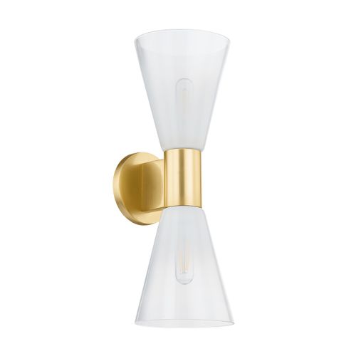 Aged Brass Two Light Wall Sconce from the Alma Collection