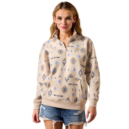 Women's Sapphire 1/2 Zip Sweatshirt Long Sleeve in Oatmeal Heather, Size Medium, by