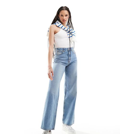ASOS DESIGN Tall wide leg dad jeans in mid blue