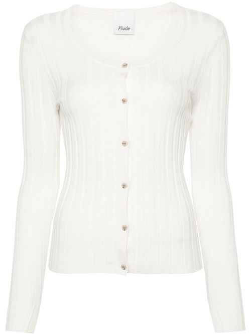 Ribbed-knit virgin wool cardigan - Neutrals