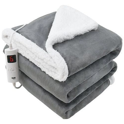 GlamHaus Heated Throw Electric Blanket 6 Heat and 3 Timer Auto Shut Off - Digital Control - Machine Washable - Dark Grey