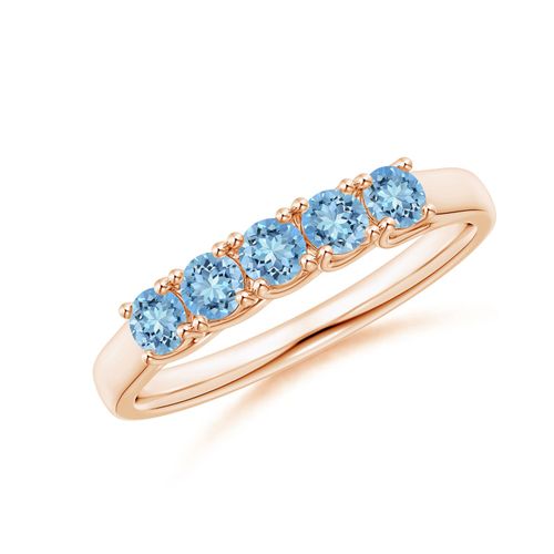 Angara 0.4 Carat Half Eternity Five Stone Aquamarine Wedding Ring in 18K Rose Gold