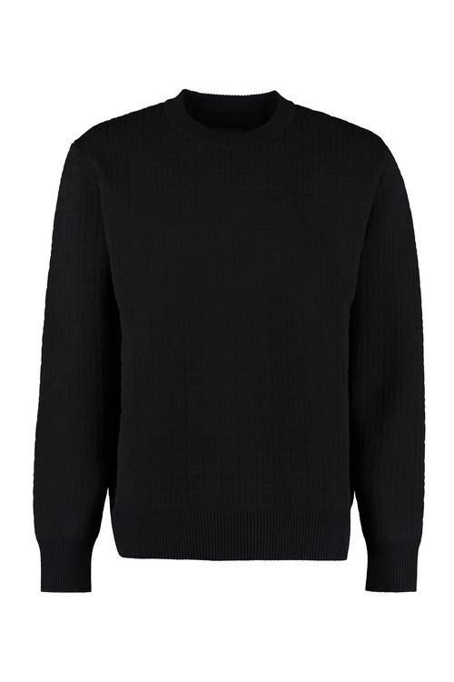 Wool-Viscose Jacquard Crew-Neck Sweater — Black