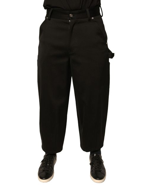 Cotton Mid-Waist Cropped Trousers — Black