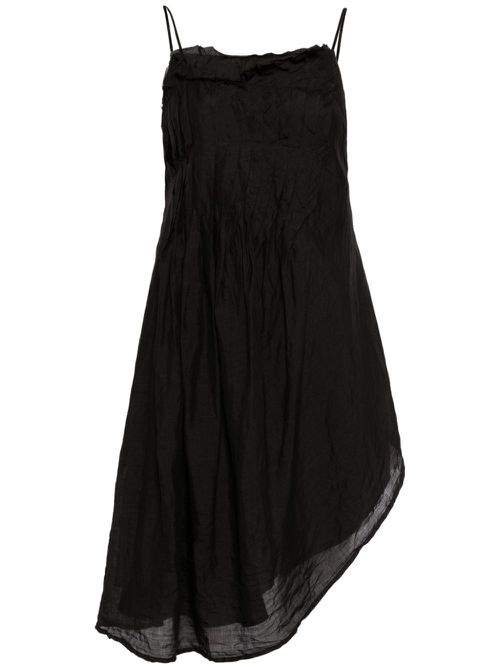 Crinkled asymmetric silk minidress - Black