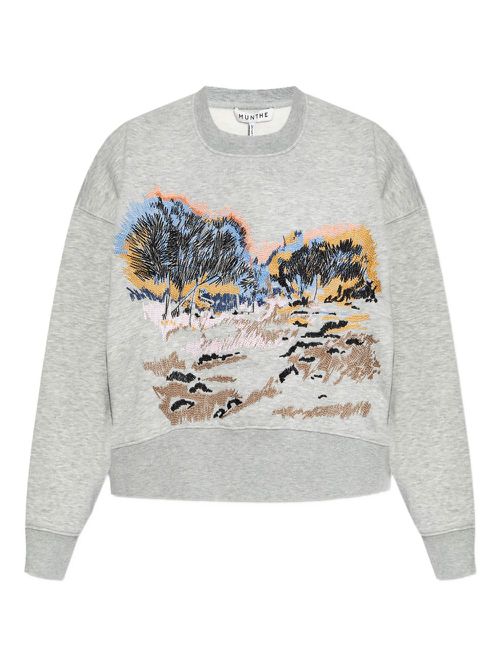 Landscape-embroidered sweatshirt - Grey