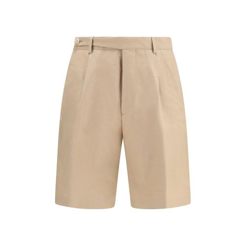 Cotton and Linen Tailored Bermuda Shorts — Beige