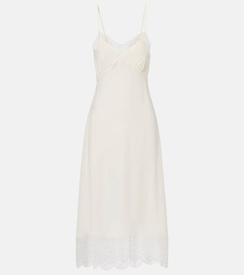 Lace-trimmed crêpe de chine slip dress