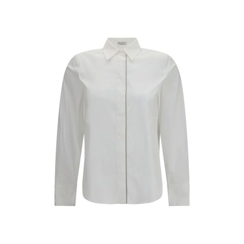 Monile Bead-Trimmed Cotton Poplin Shirt — White