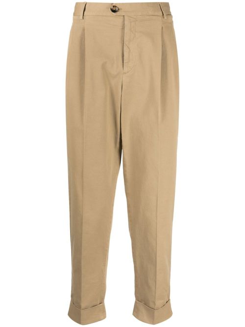 Pleat-detail tapered trousers - Brown