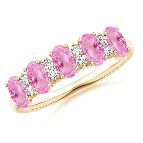 Angara 1.5 Carats Five Stone Pink Sapphire and Diamond Wedding Ring in 18K Yellow Gold