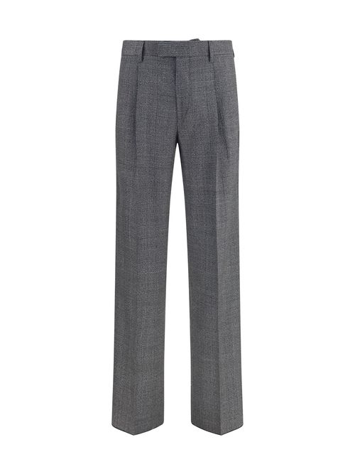 Tailored Houndstooth Cotton Blend Trousers — Gray