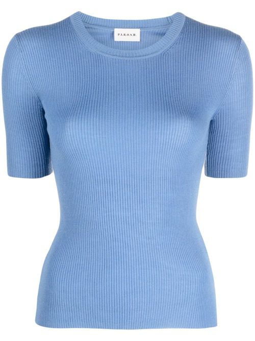 Ribbed-knit wool T-shirt - Blue
