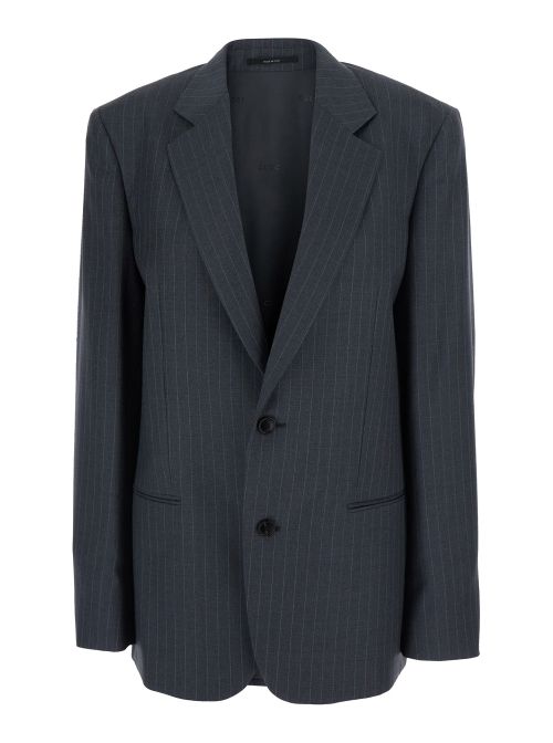 Pinstripe Wool Blazer — Gray