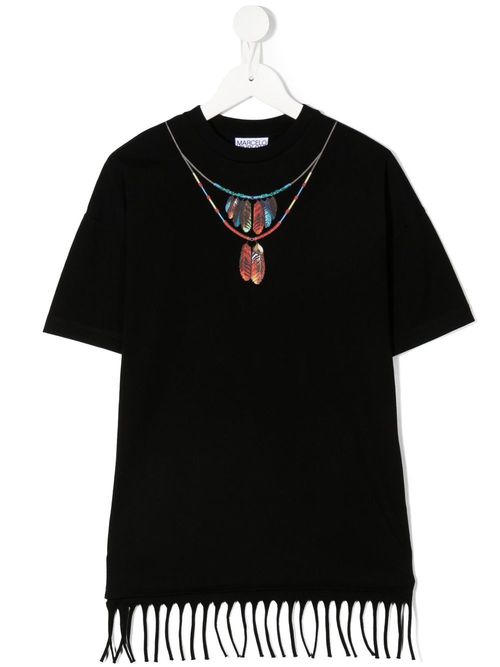 Necklace-print fringed dress - Black