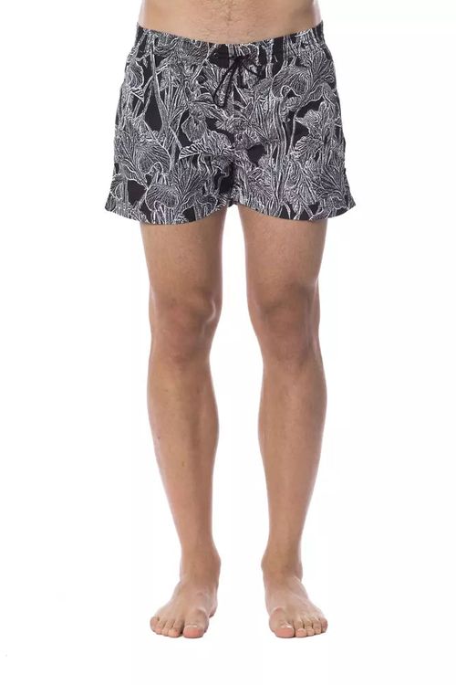 Printed Polyester Swim Shorts — Black