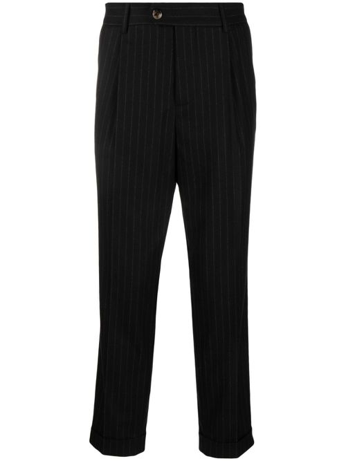 Pinstripe-pattern virgin-wool trousers - Black