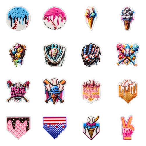 TEMU 17pcs Set Of Baseball-themed Shoe Charms For Clogs, Featuring Ice Cream Drip Designs, Perfect For Decorating Sandals And Wristbands, Ideal A