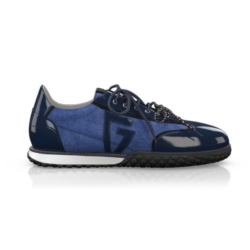 Baskets rétro running Femme Faites main en Italie en Cuir verni Bleu Cobalt - Sur Mesure, Petit, Lacets - GIROTTI
